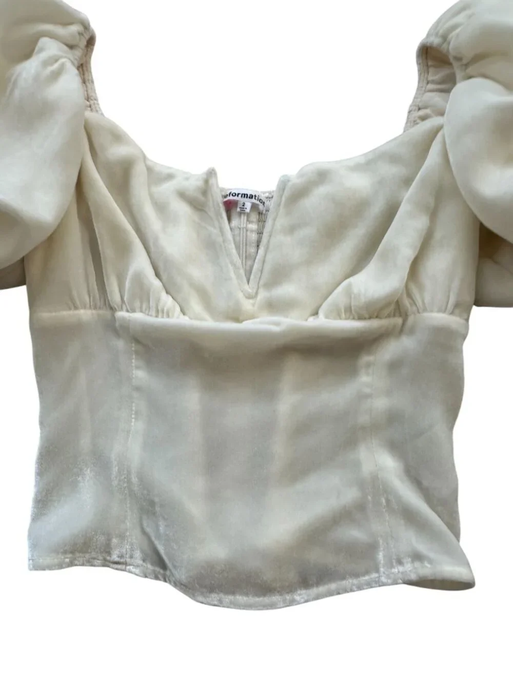 REFORMATION Cream Velvet Puff Sleeve Top Size 2